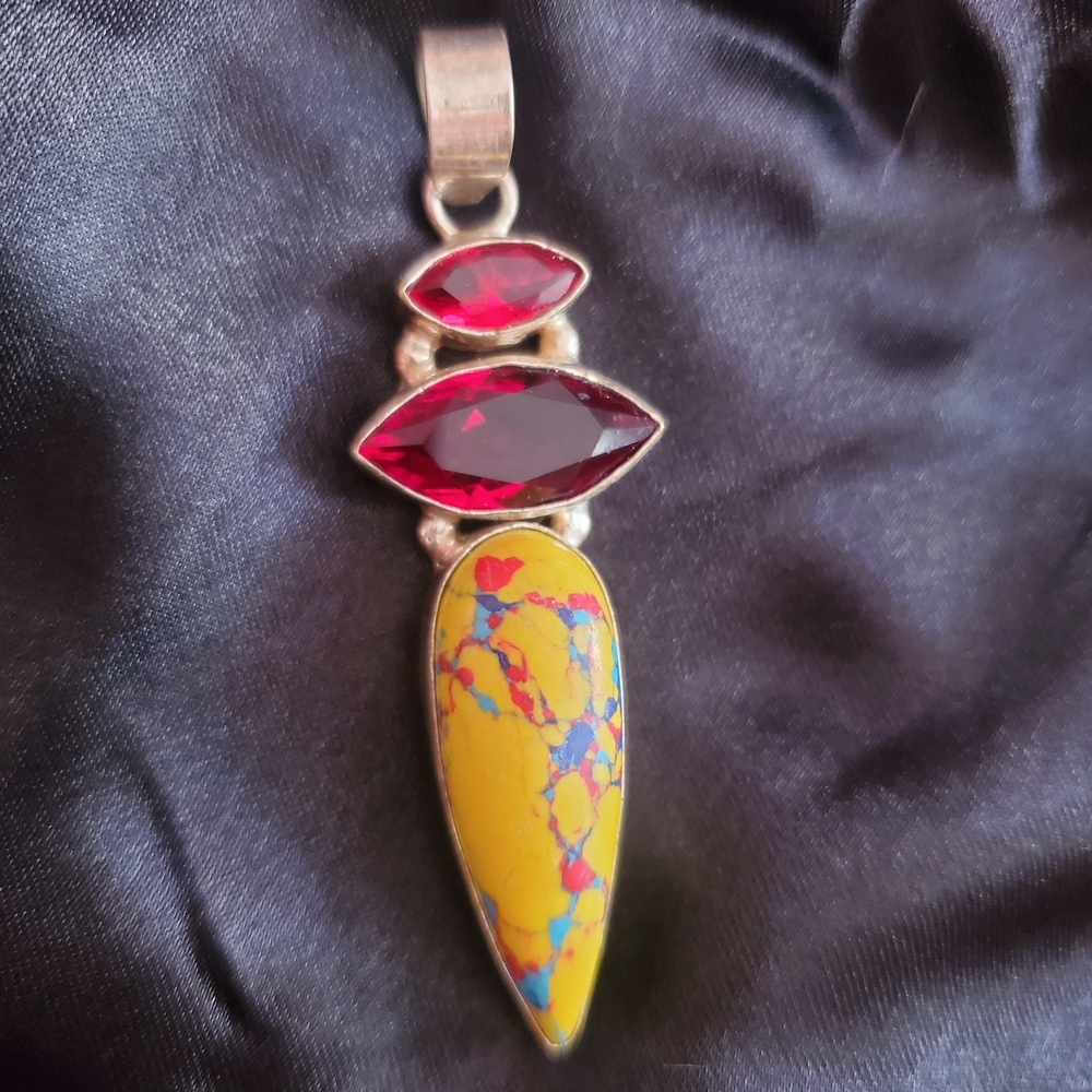 Vibrant Mosaic Jasper,925 Silver Pendant